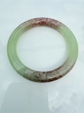 Vintage Auspicious Green and Red Jade Bangle Bracelet